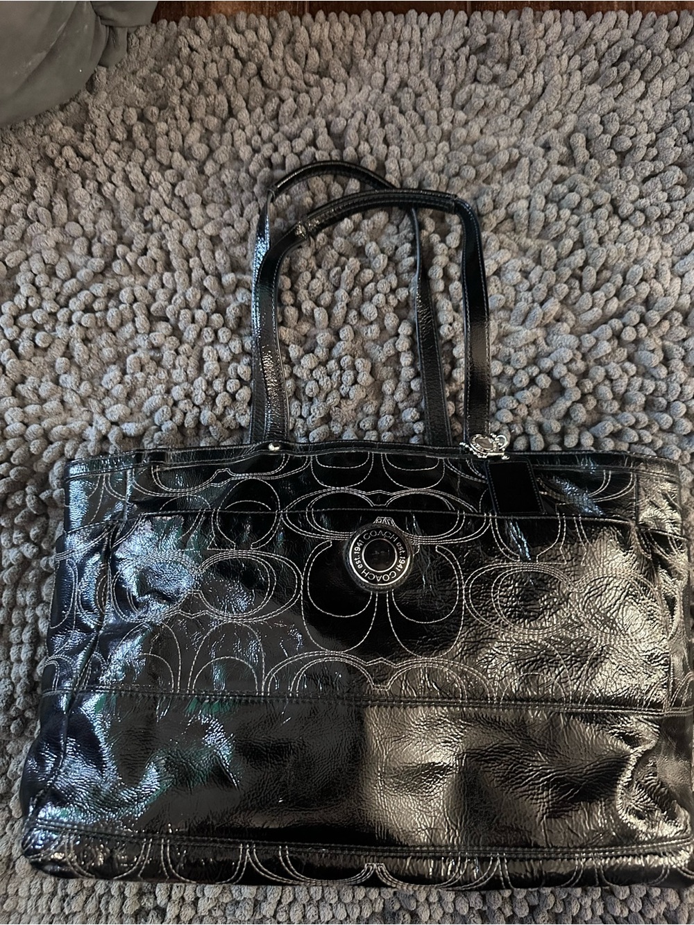 Coach Black Patent Signature Tote with Embossed Logo